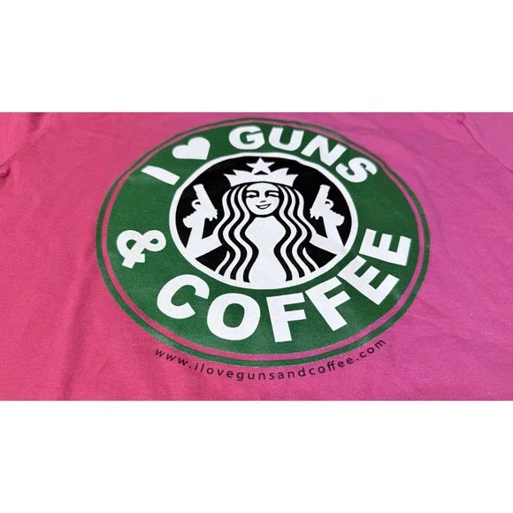 I Love Guns And Coffee Pink Short sleeve T Shirt Small 1n - Picture 4 of 6